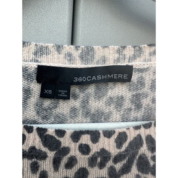 360 Cashmere Women’s Tan 100%Cashmere Long Sleeve Leopard Boatneck Sweater Sz XS - Picture 5 of 9